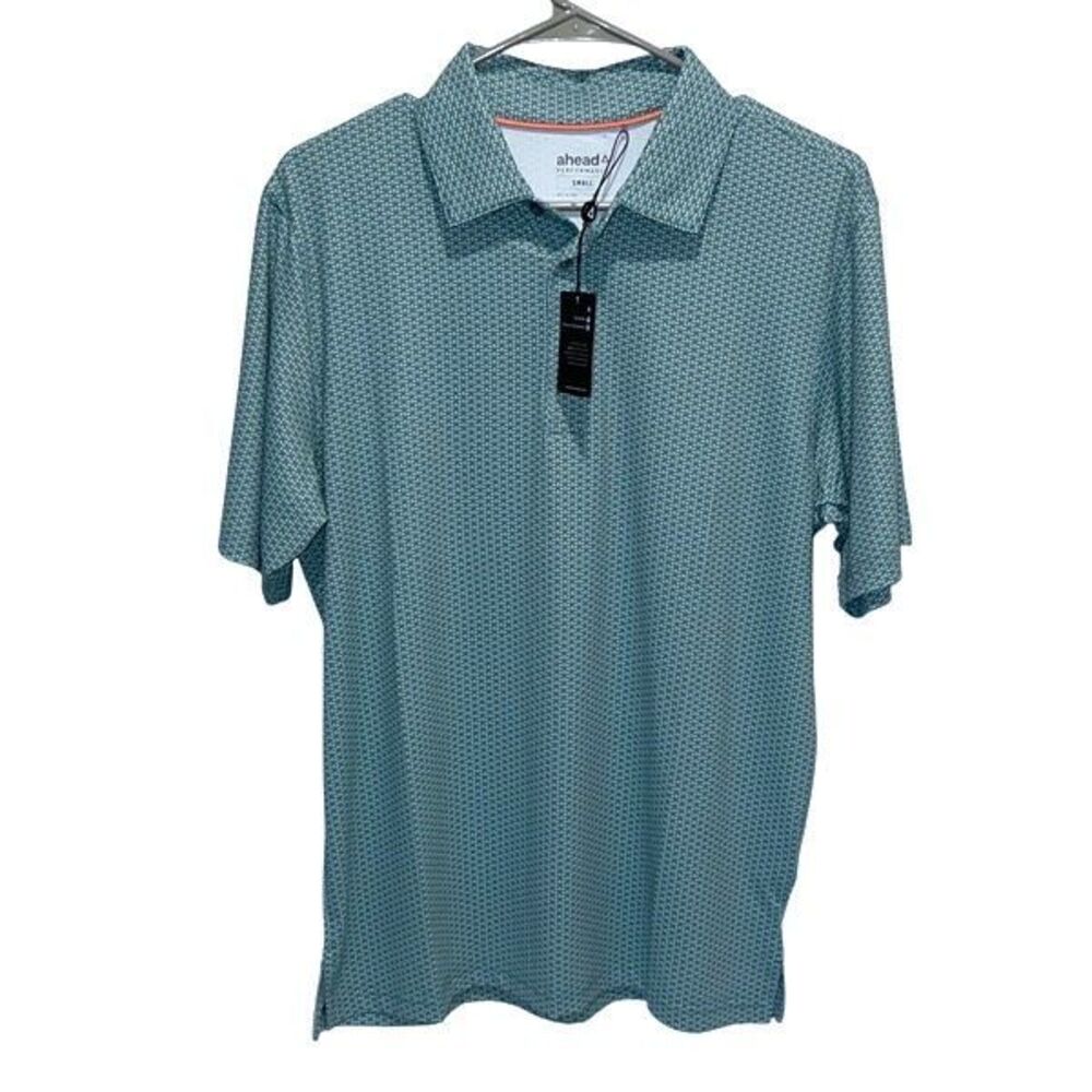 Ahead Performance Mens Breathable Stretch Golf Polo Shirt Seagrass Small NWT